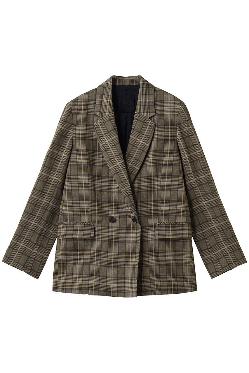 プルミエ アロンディスモン/1er Arrondissementのリネンビスコースジャケット(チェック/B1062AFJ026)