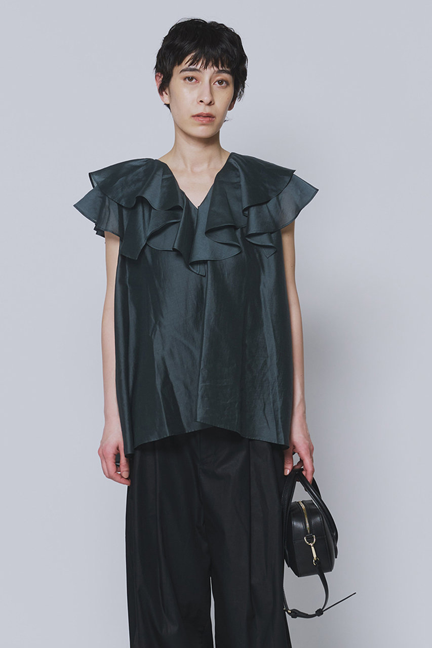 プルミエ アロンディスモン/1er Arrondissementのシアーテンセルフリルブラウス(グリーン/B1062AFB049)