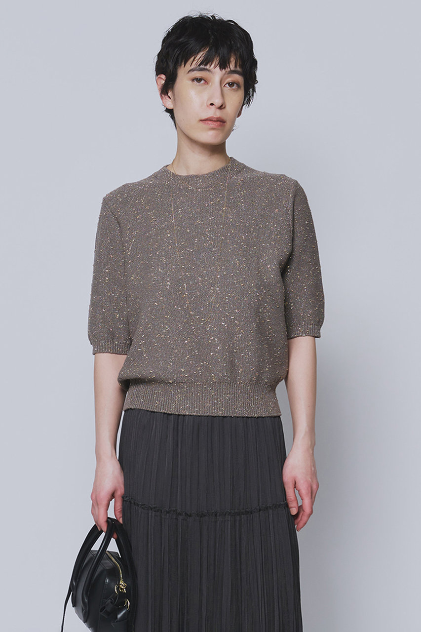 プルミエ アロンディスモン/1er Arrondissementのラメノットコットンハーフスリーブニット(グレージュ/B1062AKW422)