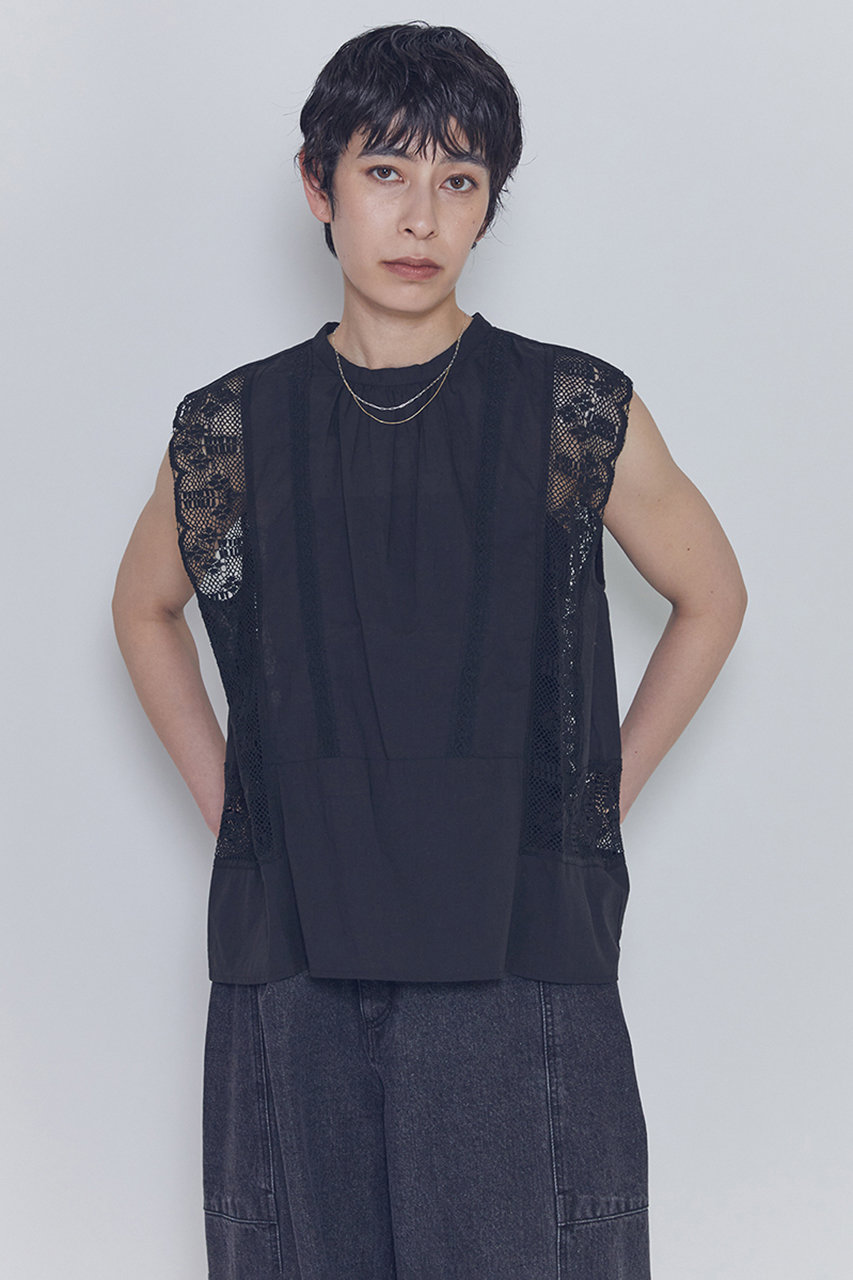 プルミエ アロンディスモン/1er Arrondissementの【WEB限定】【normment】 “MANNY LACE”ノースリーブブラウス(ブラック/B1061BFB500)