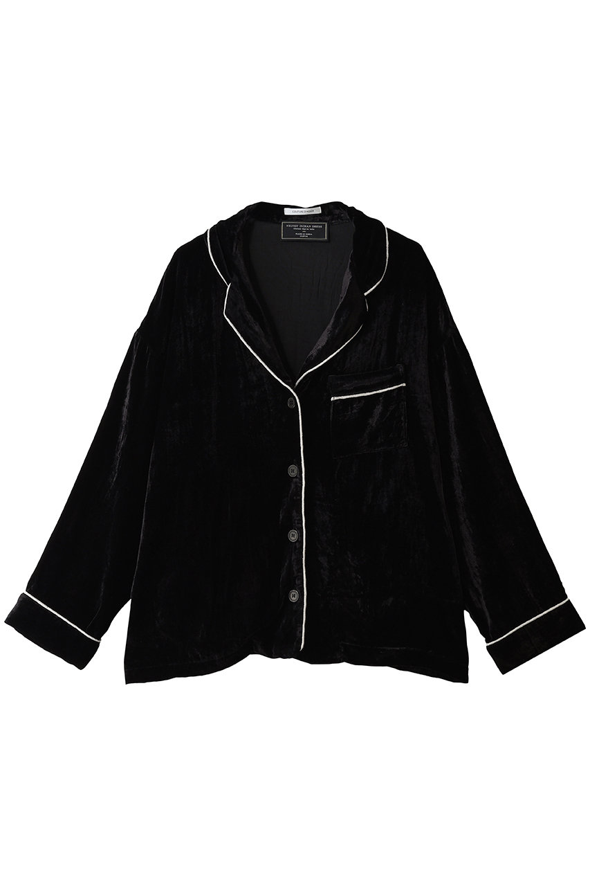 1er Arrondissement 【COUTURE D'ADAM】Velvet Piping Shirt ベロアシャツ (ブラック, 38) プルミエ アロンディスモン ELLE SHOP