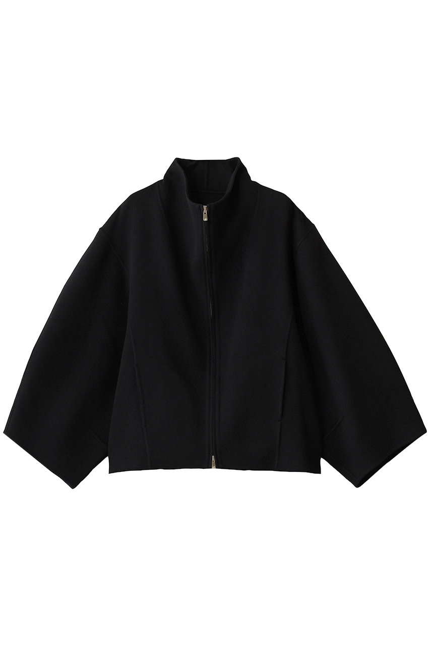 1er Arrondissement スタンドカラージップコート (ブラック, F) プルミエ アロンディスモン ELLE SHOP