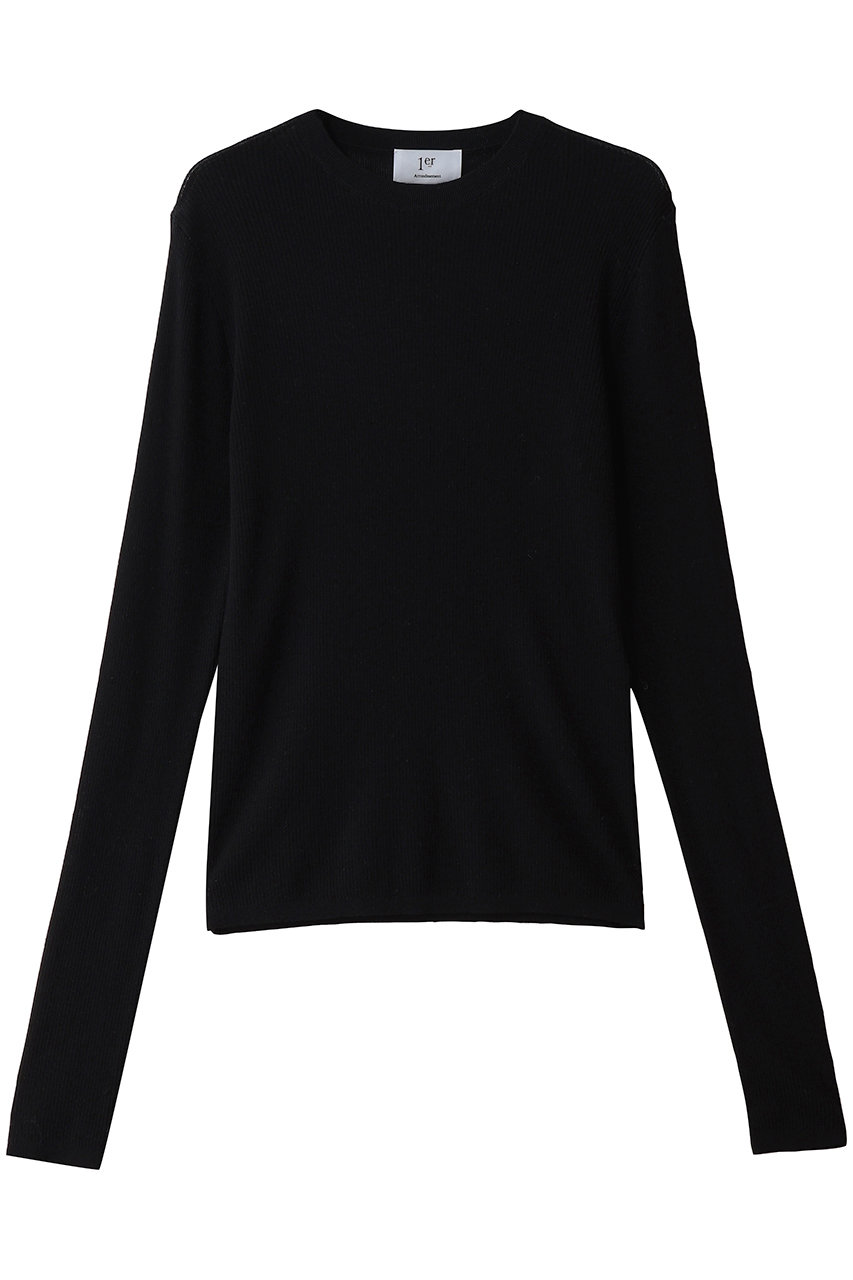 1er Arrondissement 水ビスキニーリブクルーネックニット (ブラック, F) プルミエ アロンディスモン ELLE SHOP
