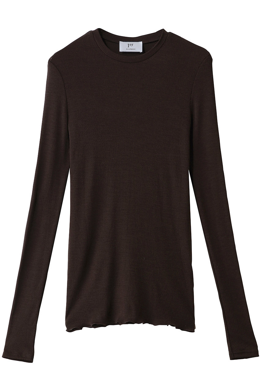 1er Arrondissement ウールチューブラークルーネックトップス (ブラウン, F) プルミエ アロンディスモン ELLE SHOP