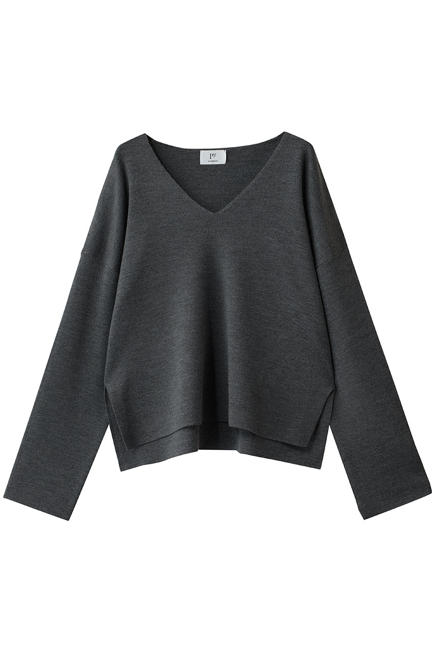 1er Arrondissement ウールスムースVネックプルオーバー (グレー, F) プルミエ アロンディスモン ELLE SHOP