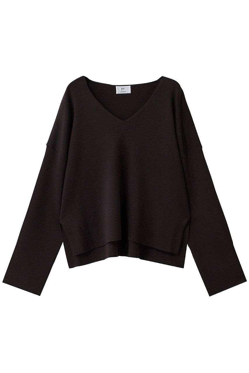 1er Arrondissement ウールスムースVネックプルオーバー (ブラウン, F) プルミエ アロンディスモン ELLE SHOP