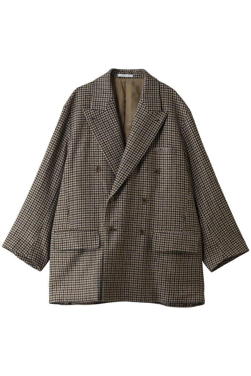 1er Arrondissement 【COUTURE D'ADAM】 Italian Shepherd Check ビッグダブルジャケット (ブラウン, 36) プルミエ アロンディスモン ELLE SHOP