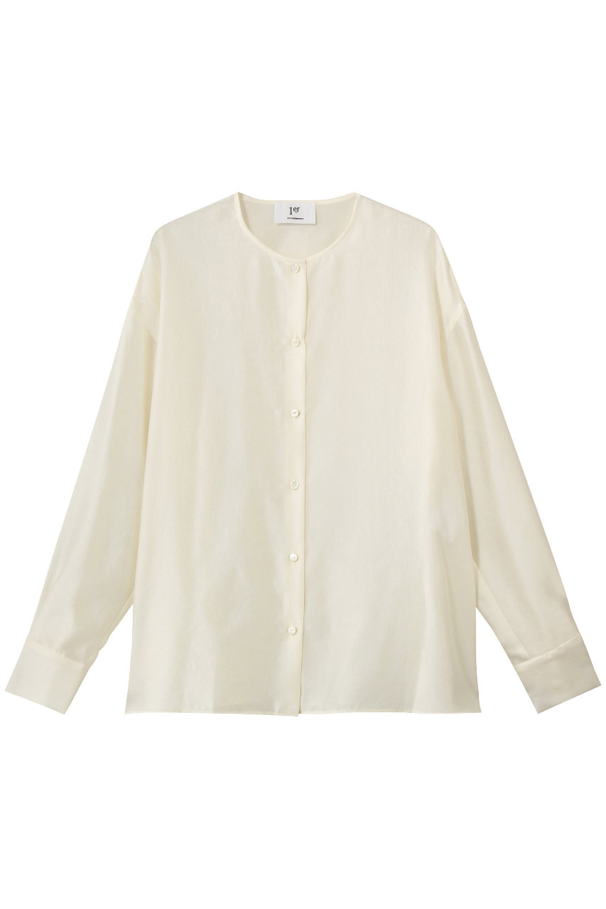 1er Arrondissement シルクライクノーカラーブラウス (オフホワイト, 36) プルミエ アロンディスモン ELLE SHOP