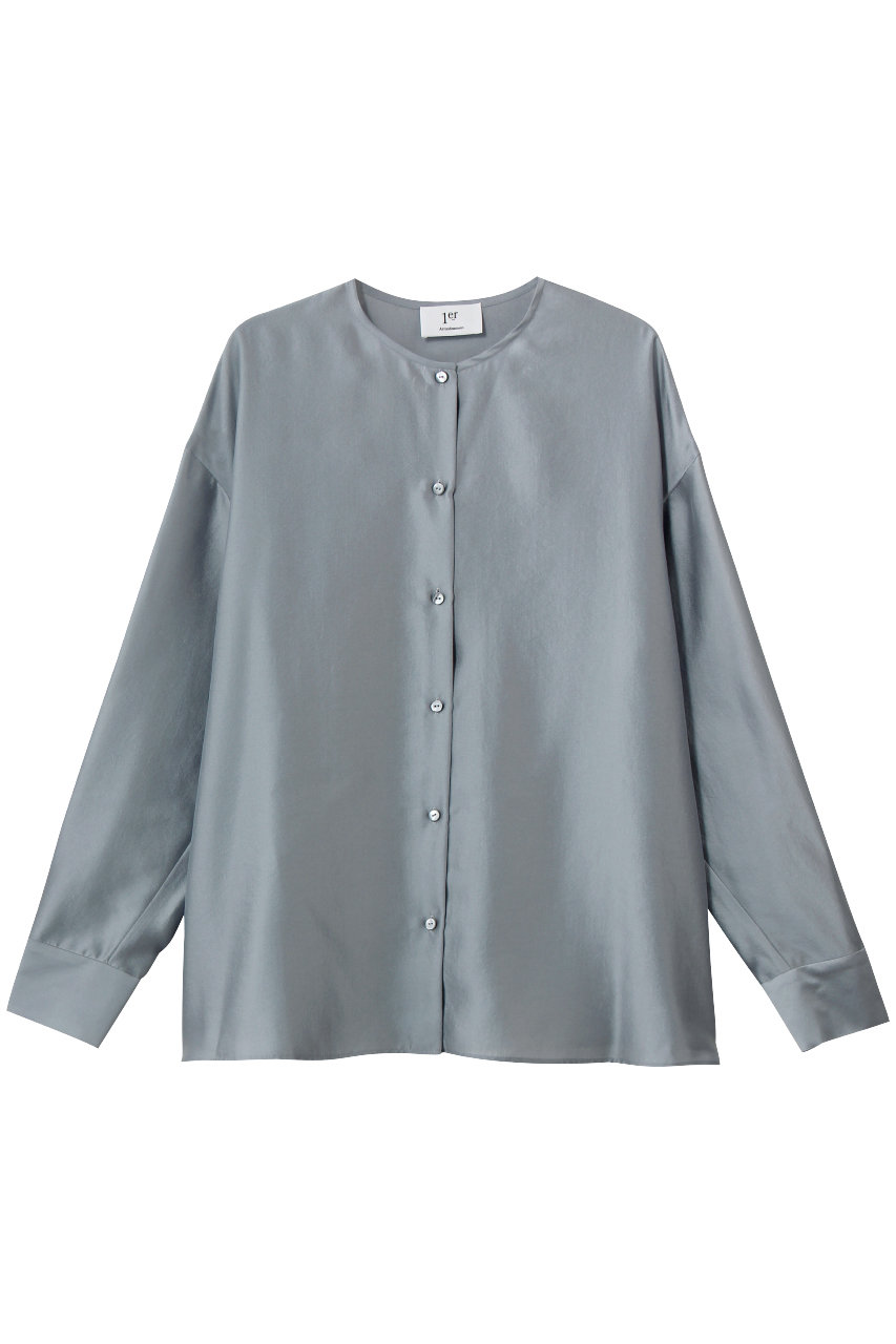 1er Arrondissement シルクライクノーカラーブラウス (サックス, 38) プルミエ アロンディスモン ELLE SHOP