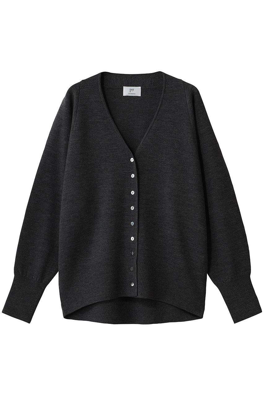 1er Arrondissement スプルウールダブルニットカーデガン (グレー, F) プルミエ アロンディスモン ELLE SHOP