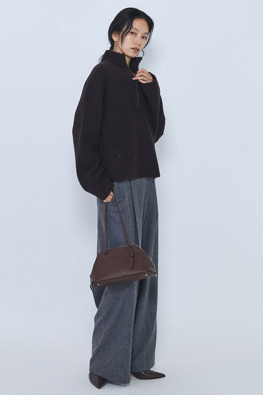 1er Arrondissement ハーフZIP畦ニット (ダークブラウン, F) プルミエ アロンディスモン ELLE SHOP