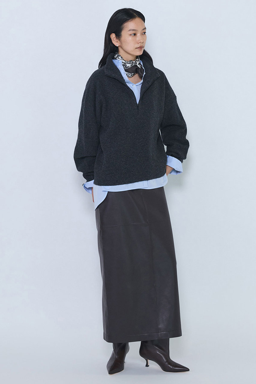 1er Arrondissement ハーフZIP畦ニット (チャコールグレー, F) プルミエ アロンディスモン ELLE SHOP