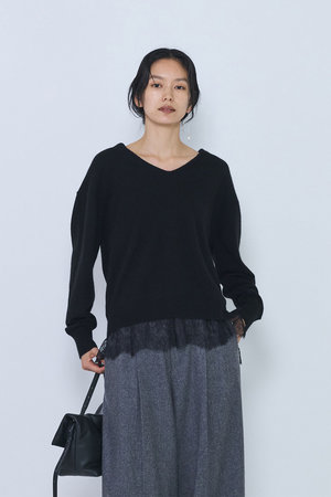 プルミエ アロンディスモン/1er Arrondissementの【予約販売】へアリータッチレースVネックニット(110300/110301)