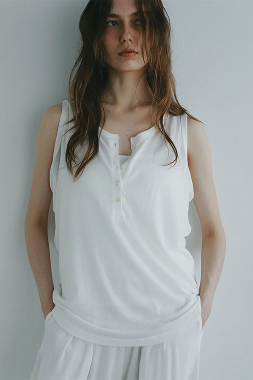 ETRE TOKYO ヘンリーネックエアリータンクトップ (ホワイト, F) エトレトウキョウ ELLE SHOP ETRE TOKYO ヘンリーネックエアリータンクトップ (ホワイト, F) エトレトウキョウ ELLE SHOP