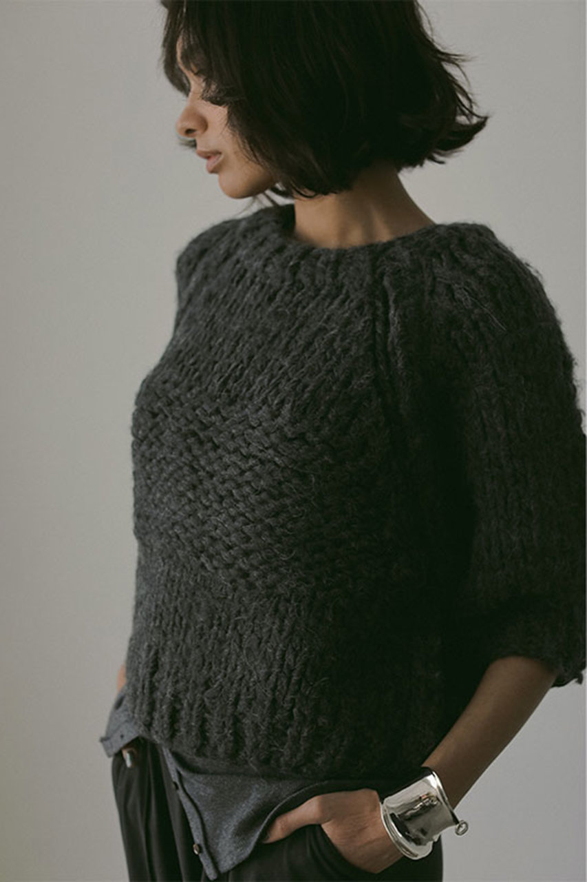 ETRE TOKYO ブラッシュドハーフスリーブハンドニットプルオーバー (チャコールグレー, F) エトレトウキョウ ELLE SHOP ETRE TOKYO ブラッシュドハーフスリーブハンドニットプルオーバー (チャコールグレー, F) エトレトウキョウ ELLE SHOP