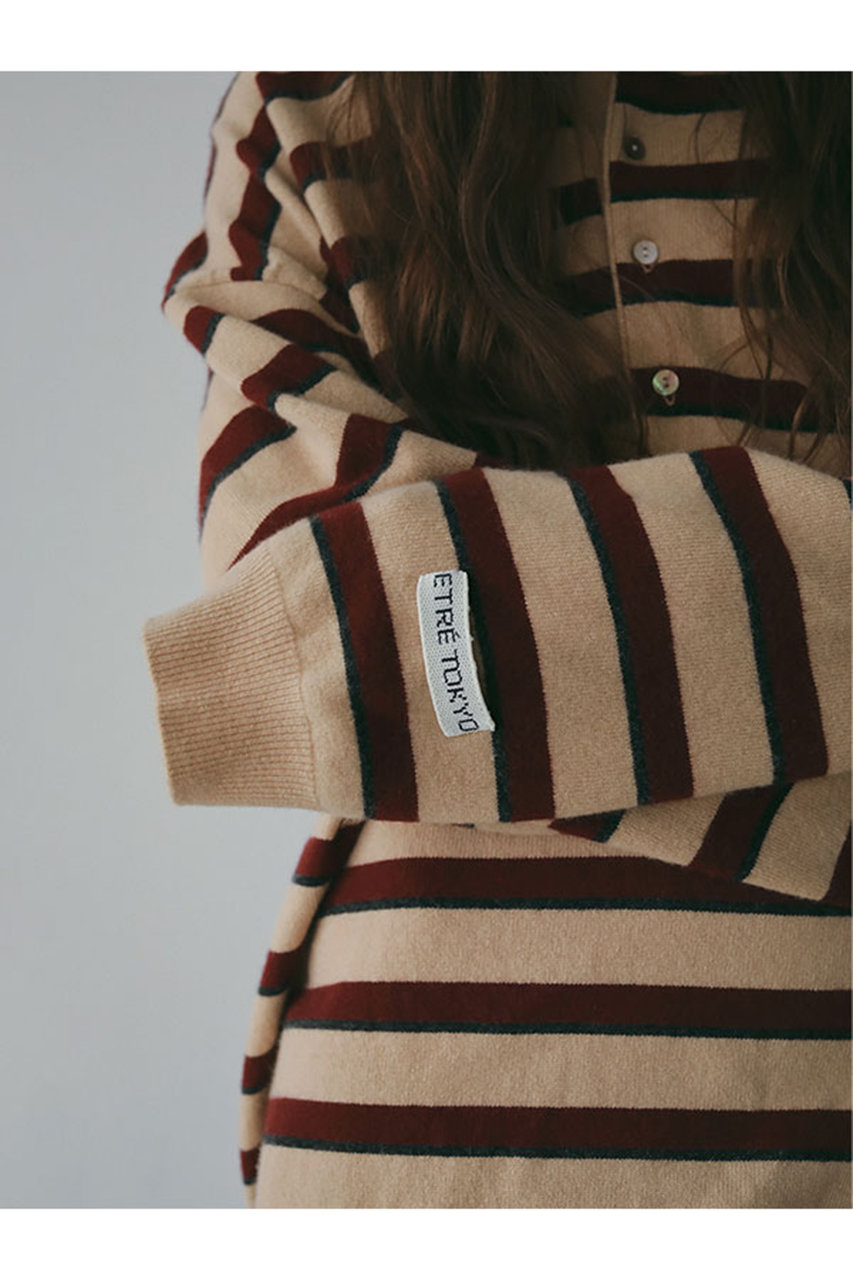 ETRE TOKYO(エトレトウキョウ)｜マルチボーダーニットポロ/ベージュ の