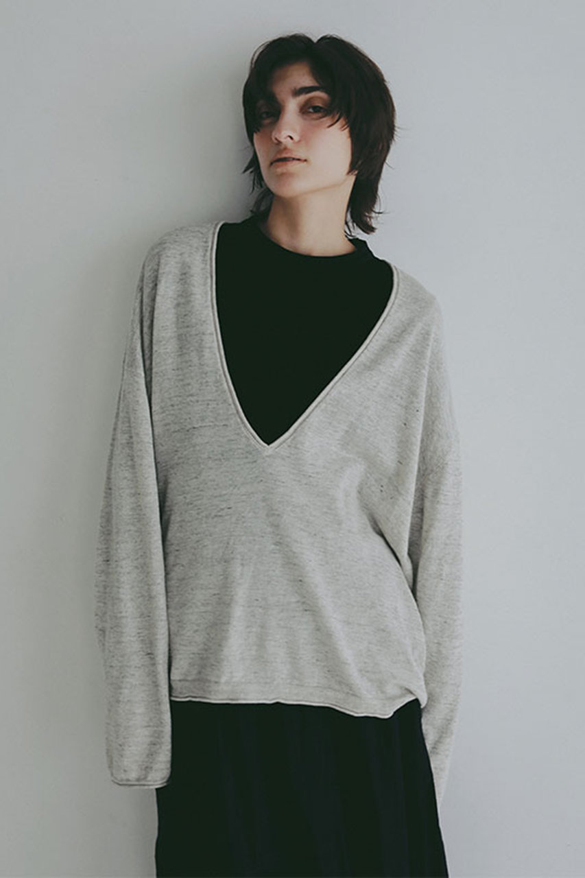 コットンリネンハイゲージネックニットプルオーバー