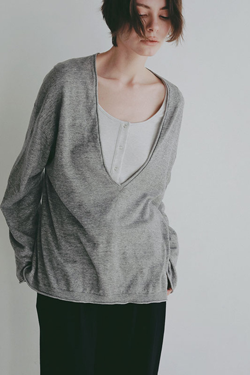 コットンリネンハイゲージネックニットプルオーバー