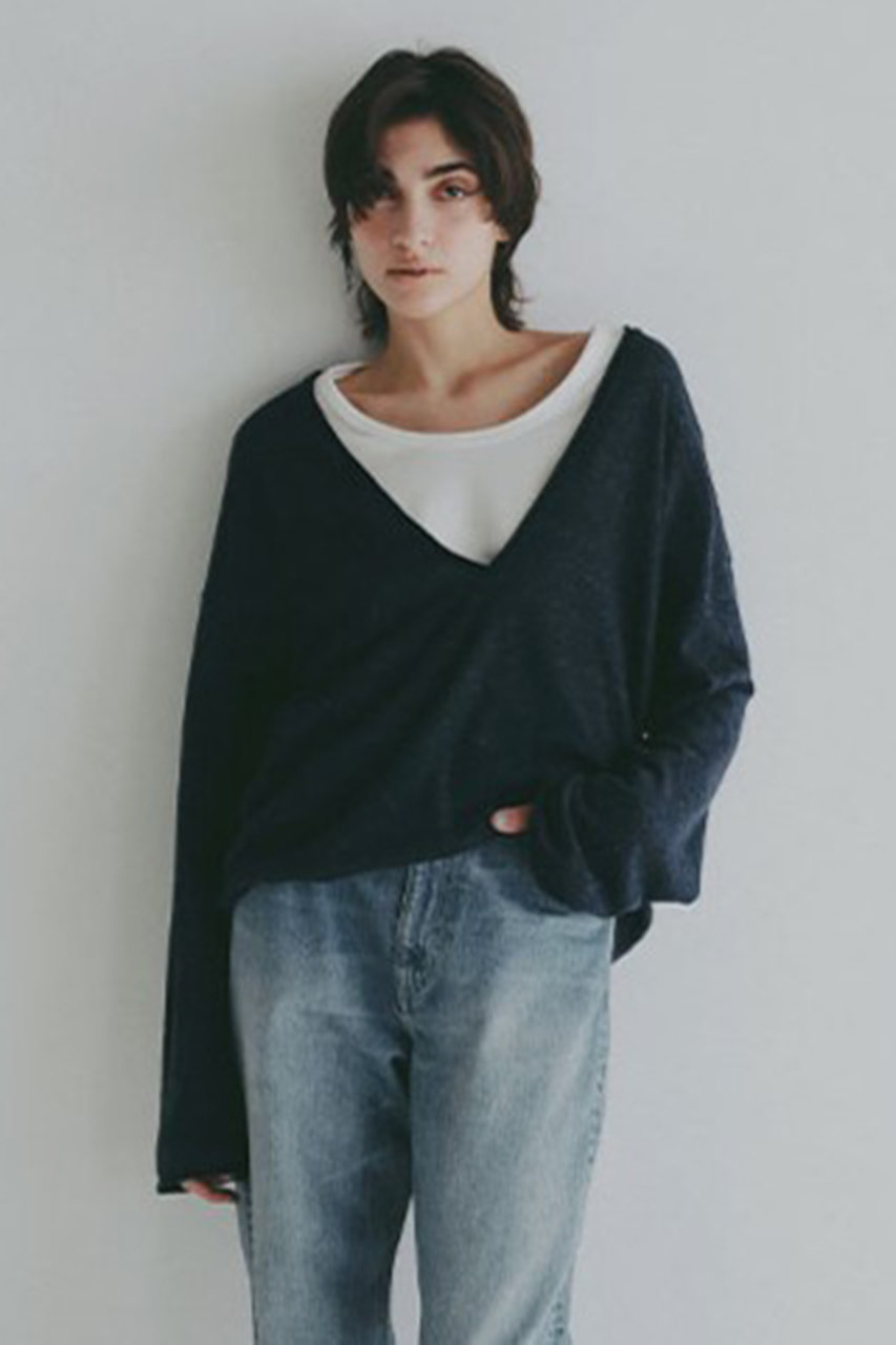 コットンリネンハイゲージネックニットプルオーバー