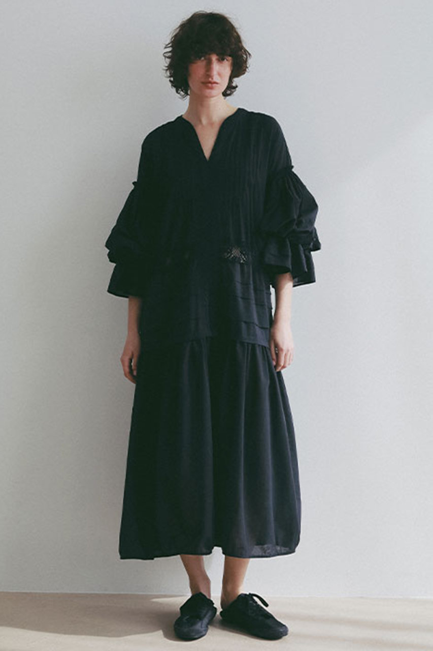 ETRE TOKYO レースコットンボリュームワンピース (ネイビー, F) エトレトウキョウ ELLE SHOP