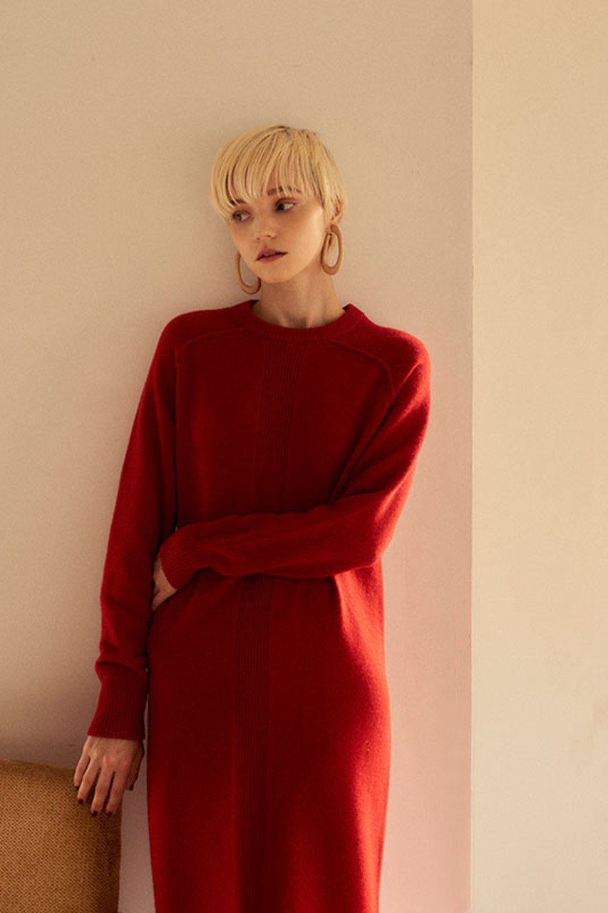 Etre Tokyo クルーネックiラインニットワンピース レッド の通販 Elleshop エル ショップ