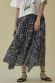 パッチワークブロックプリントスカート