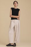 コットンリネンレイヤードタックパンツ