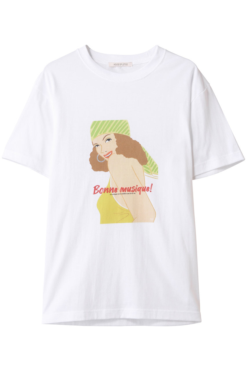 HOUSE OF LOTUS ZUSA IIDA コラボレーションTシャツ(BONNE MUSIQUE) (ホワイト, M) ハウス オブ ロータス ELLE SHOP HOUSE OF LOTUS ZUSA IIDA コラボレーションTシャツ(BONNE MUSIQUE) (ホワイト, M) ハウス オブ ロータス ELLE SHOP