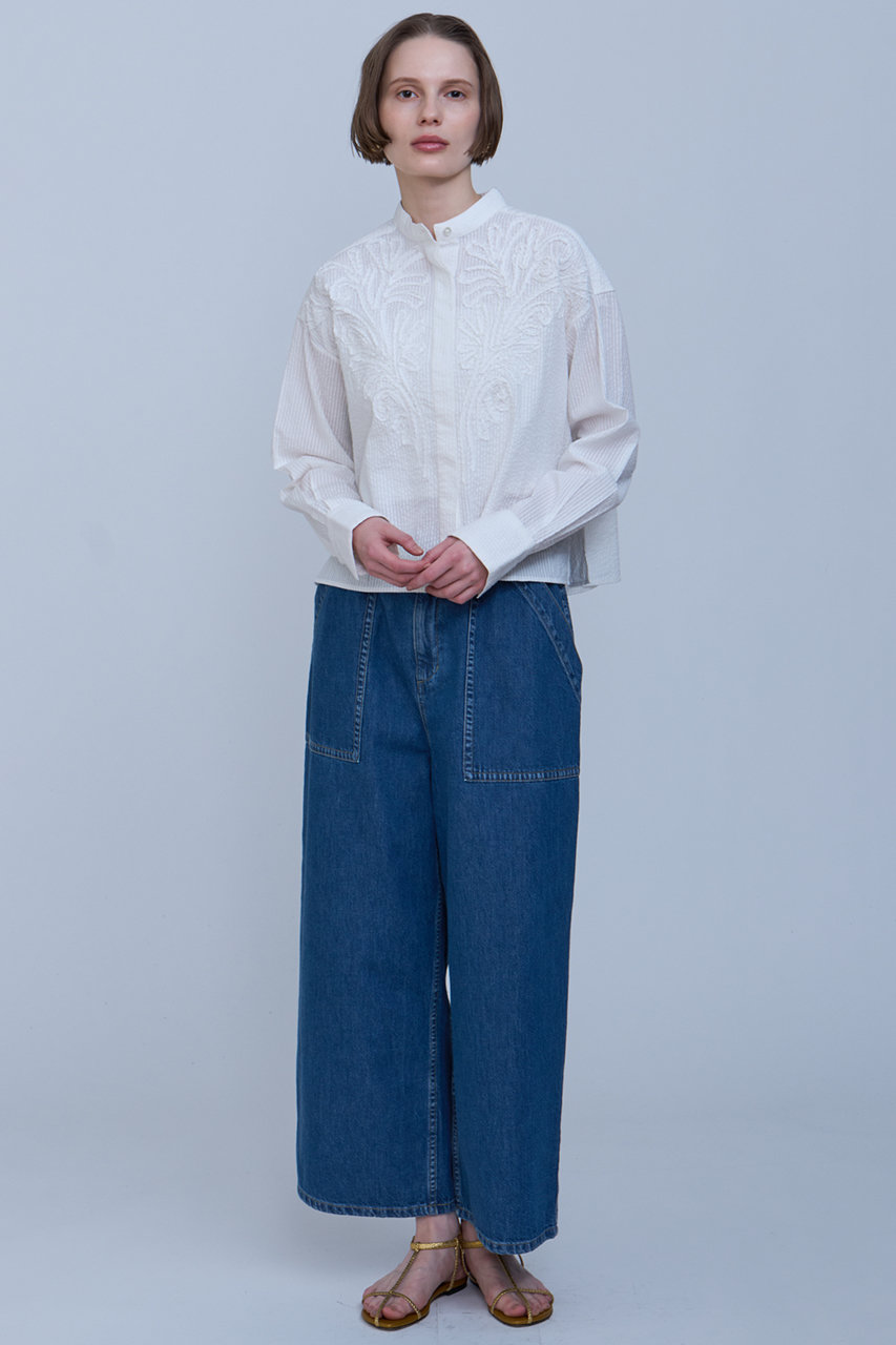HOUSE OF LOTUS 刺繍入り長袖シャツ　サッカー生地 HOUSE OF LOTUS 刺繍入り長袖シャツ サッカー生地（Khadi
