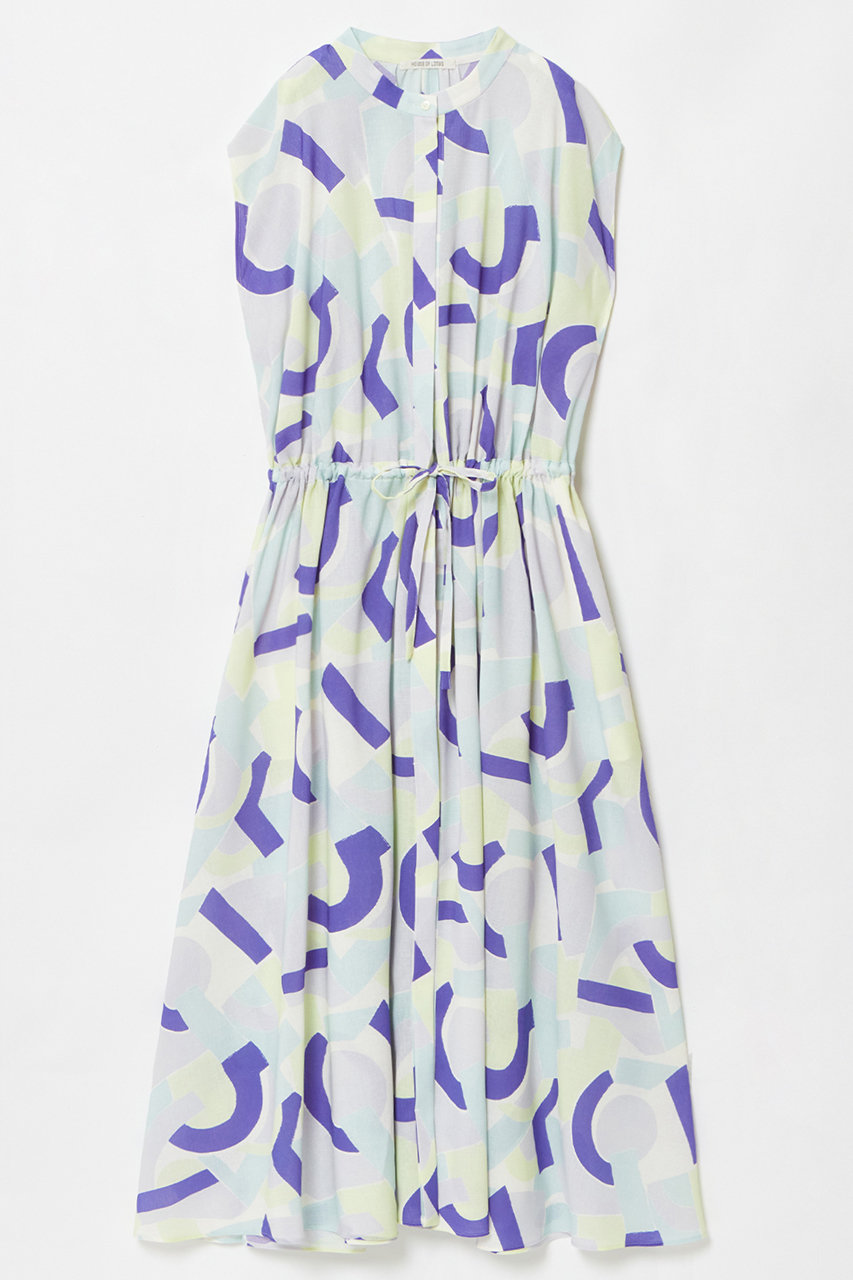 HOUSE OF LOTUS ジオメトリーフプリントドローストリングワンピース (ブルー系, M) ハウス オブ ロータス ELLE SHOP HOUSE OF LOTUS ジオメトリーフプリントドローストリングワンピース (ブルー系, M) ハウス オブ ロータス ELLE SHOP