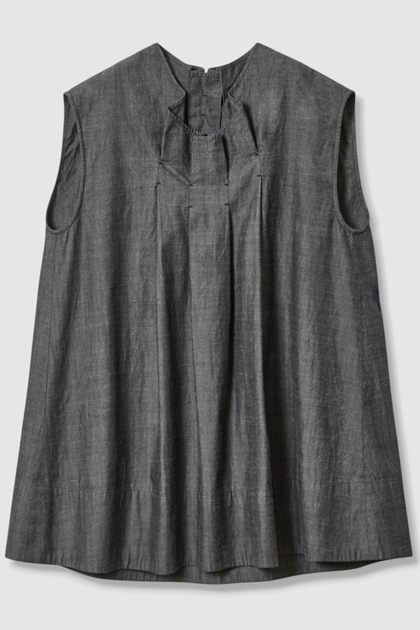 シャンブレーデニムラッフルブラウス