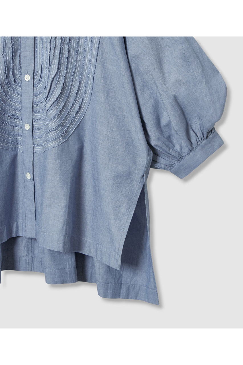 美品 ハウスオブロータス 2024 コットンブロードフリルスリーブシャツ 水色 美品 ハウスオブロータス 2024 コットンブロードフリルスリーブシャツ