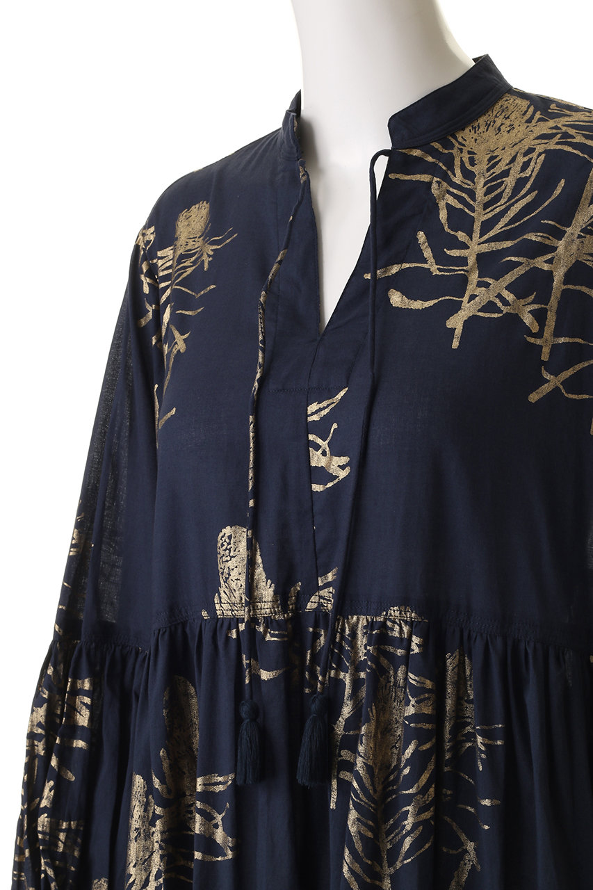 ハウスオブロータス　ハクプリントティアードワンピース　ネイビー HOUSE OF LOTUS(ハウス オブ ロータス)｜ハクプリントティアード