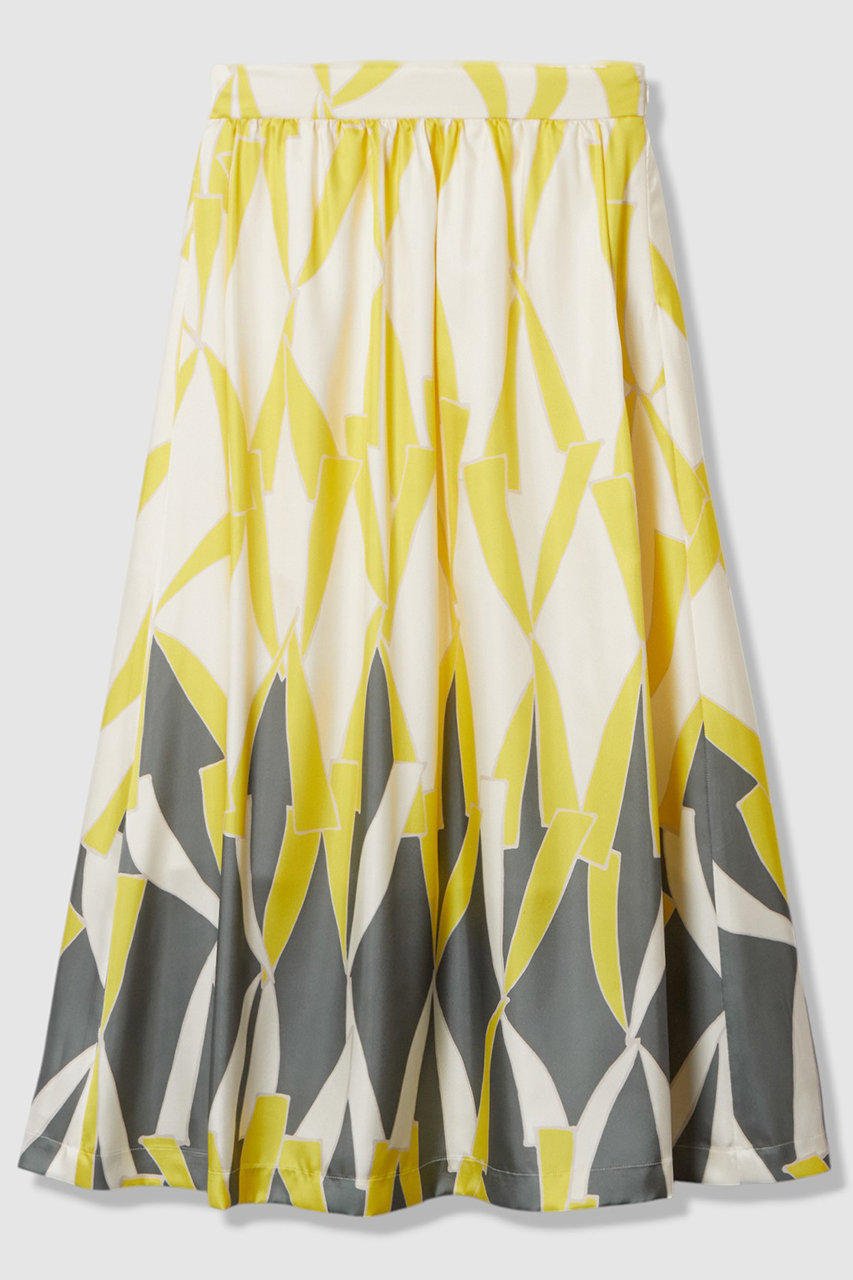 マルチジオメトリックプリントティアードスカート