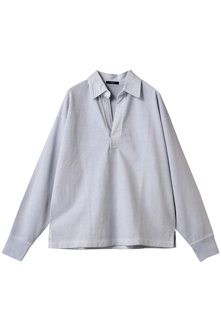 YLEVE オープンエンドCOTTON PIGMENT DYE スキッパー プルオーバー (ブルー, 1) イレーヴ ELLE SHOP YLEVE オープンエンドCOTTON PIGMENT DYE スキッパー プルオーバー (ブルー, 1) イレーヴ ELLE SHOP