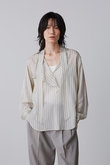 ACETATE CUPRA ストライプ ラッフルブラウス