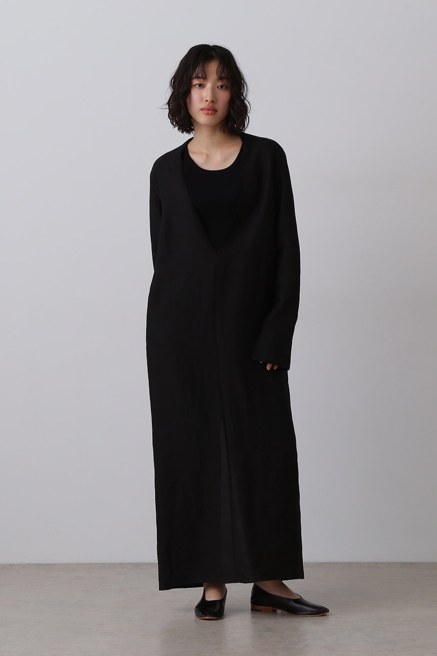 YLEVE(イレーヴ)｜テンセル リネン V ネック ワンピース/ブラック の