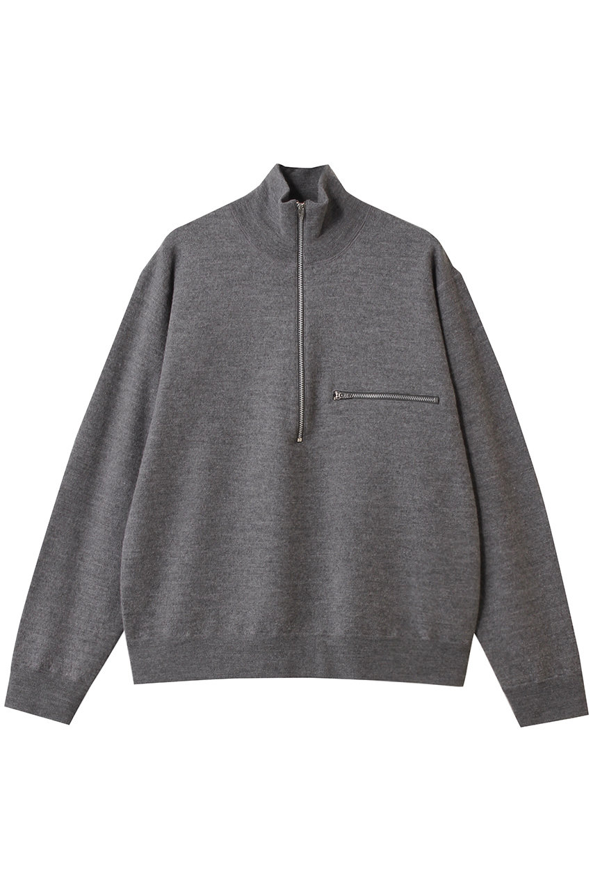 ULTRAFINE メリノ ミルド ウール ニット ハーフ ジップ プルオーバー