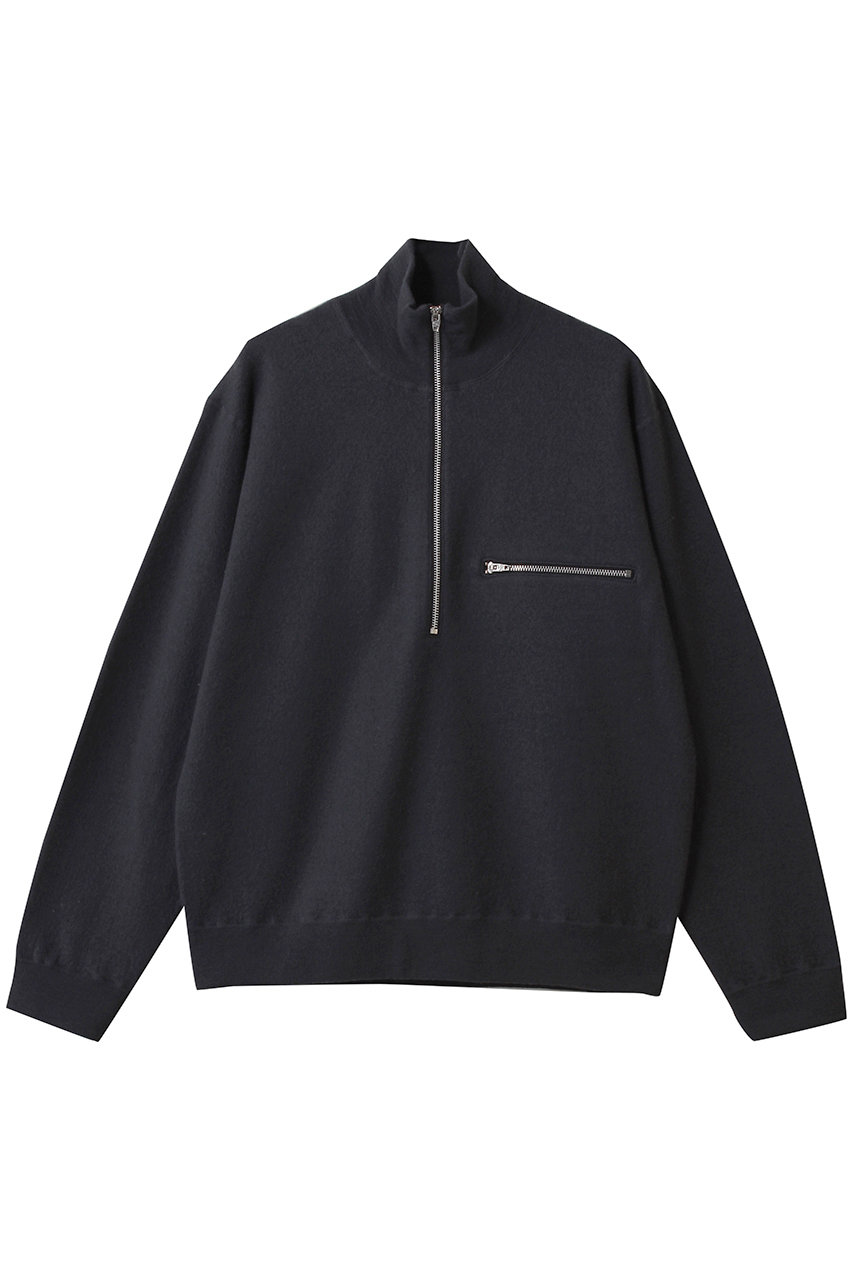 ULTRAFINE メリノ ミルド ウール ニット ハーフ ジップ プルオーバー