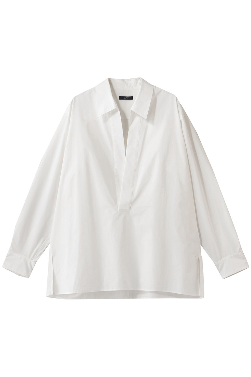 イレーヴ/YLEVEのコットン シルク タイプライター スキッパー シャツ(ホワイト/16861 50018)