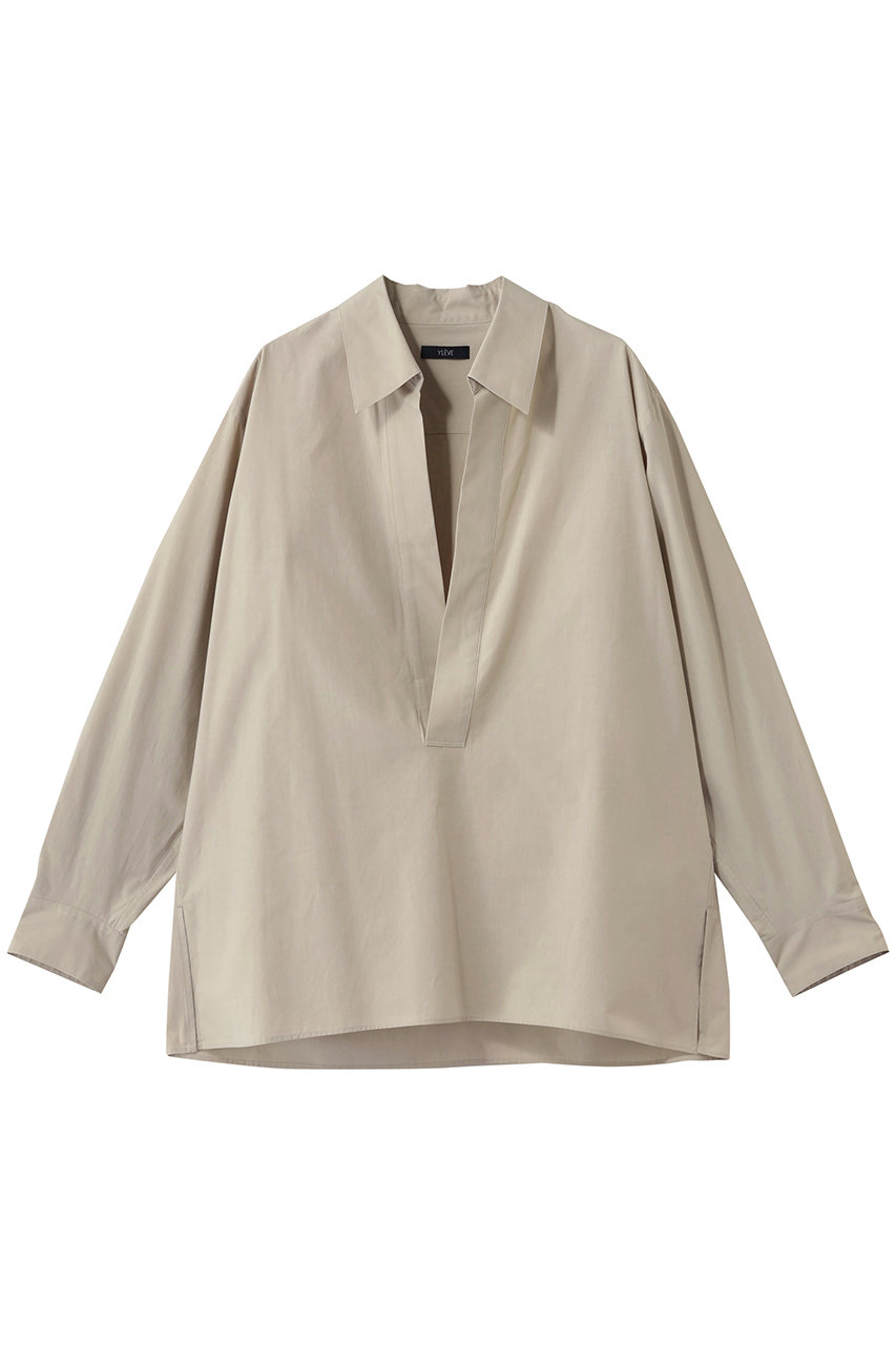 イレーヴ/YLEVEのコットン シルク タイプライター スキッパー シャツ(ライトソイ/16861 50018)