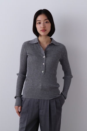 イレーヴ/YLEVEのウール シルク カシミア リブ ニット ポロ(110300/110301)