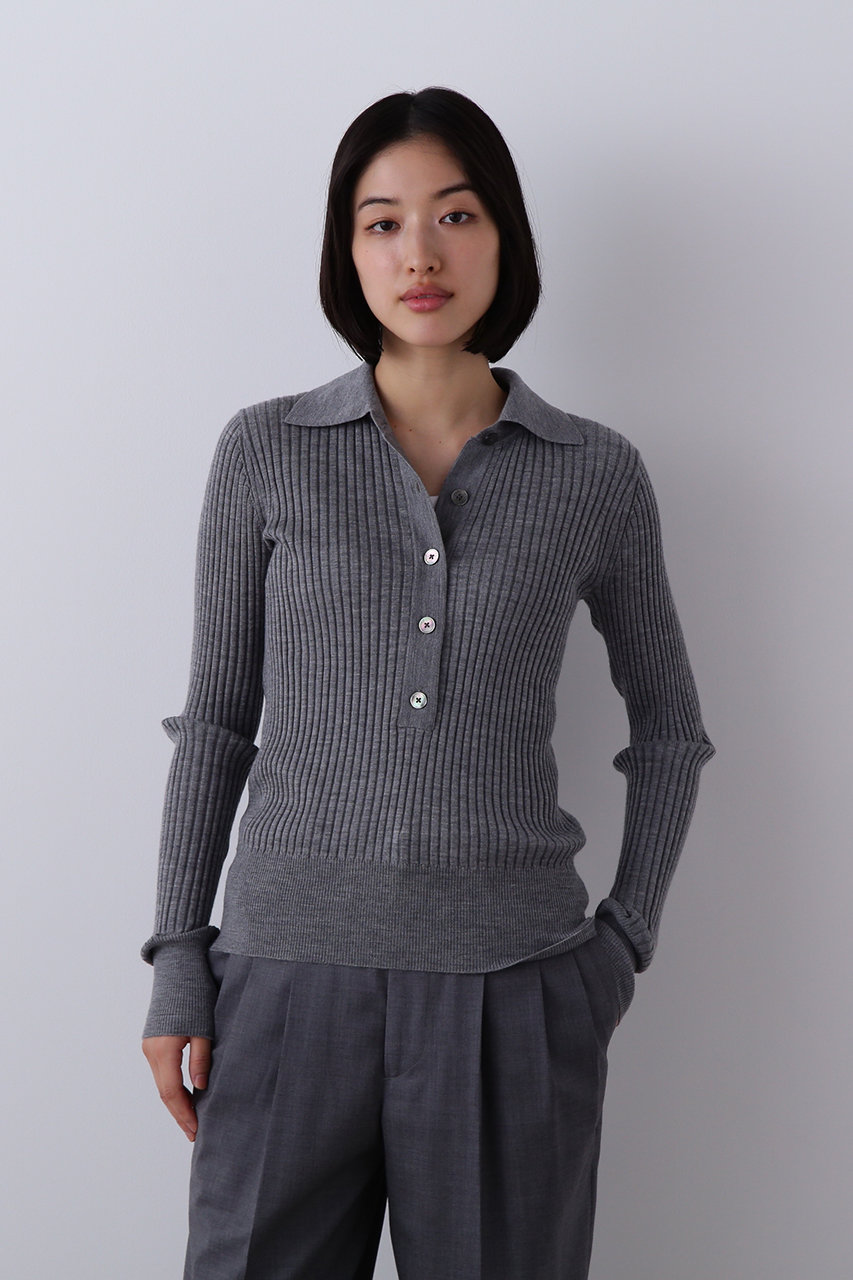 【新品】イレーブ YLEVE グレー 長袖ポロシャツ YLEVE(イレーヴ) / CASHEMERE KNIT POLO