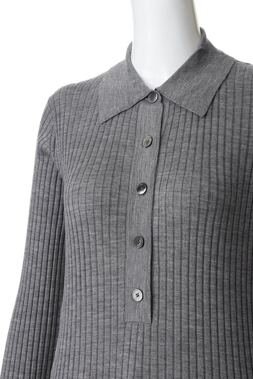 YLEVE(イレーヴ)｜ウール シルク カシミア リブ ニット ポロ/グレー の