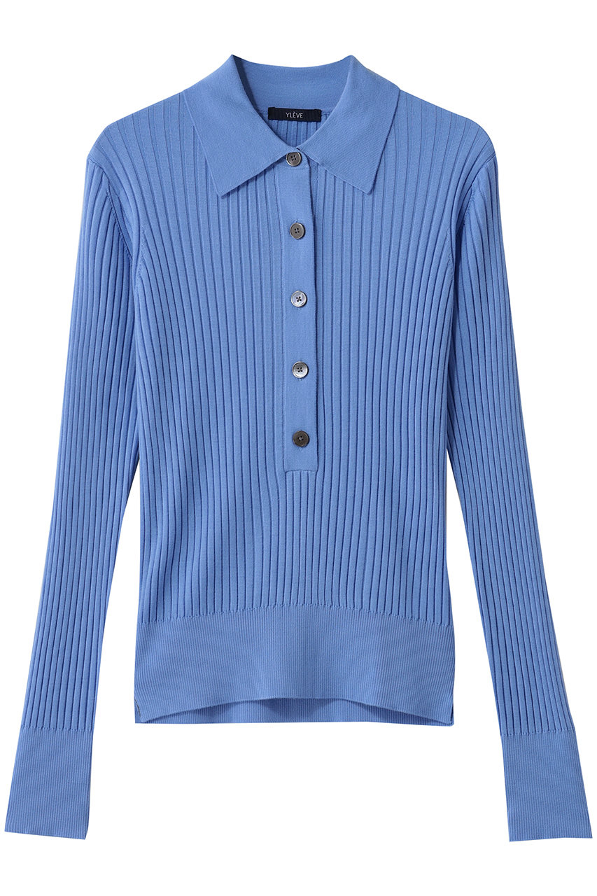 イレーヴ/YLEVEのウール シルク カシミア リブ ニット ポロ(サックス/16861 60020)