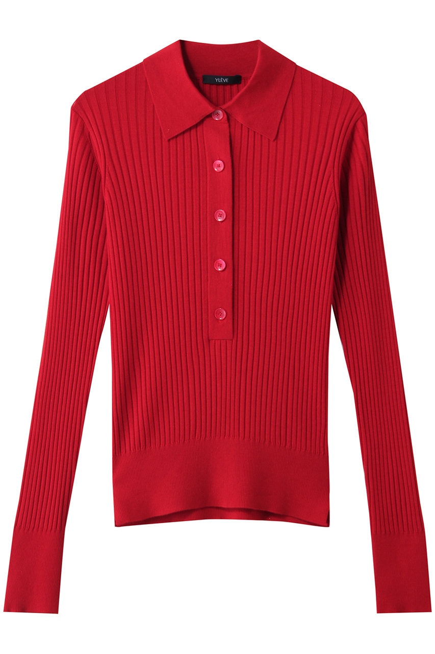イレーヴ/YLEVEのウール シルク カシミア リブ ニット ポロ(レッド/16861 60020)