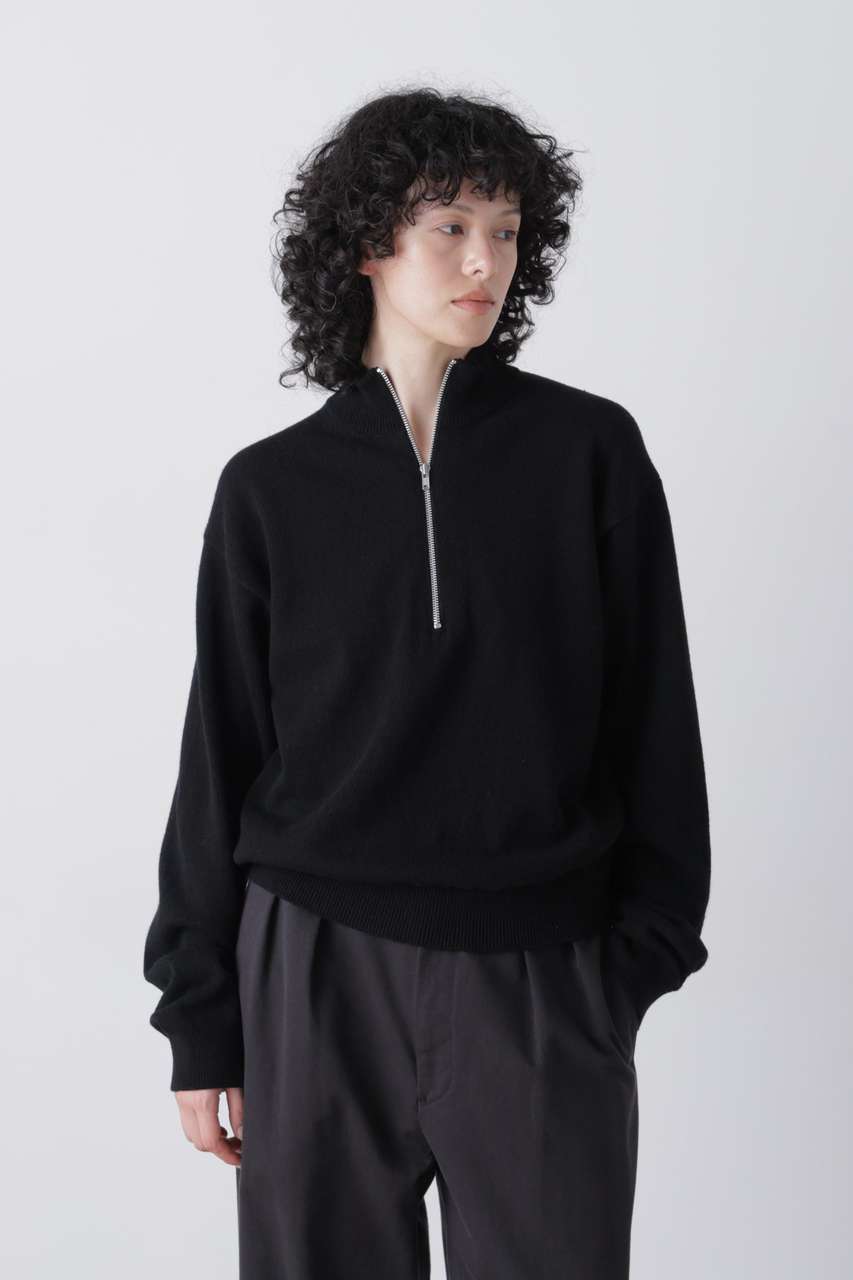 YLEVE Ｙ / [UNISEX] NONMULESING WOOL HALF ZIP KNIT PULLOVER (ブラック, L) イレーヴ ELLE SHOP