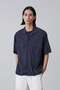 Ｙ / ORGANIC COTTON WASHER SATIN OPEN COLLAR SHIRT イレーヴ/YLEVE ネイビー