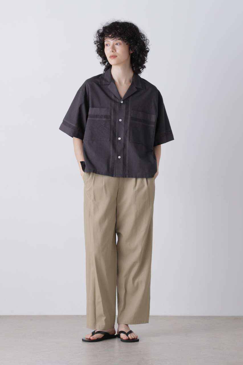 イレーヴ/YLEVEのYLEVE / HIGH TWISTED COTTON GABA EASY TROUSERS(カーキ/1685140100)