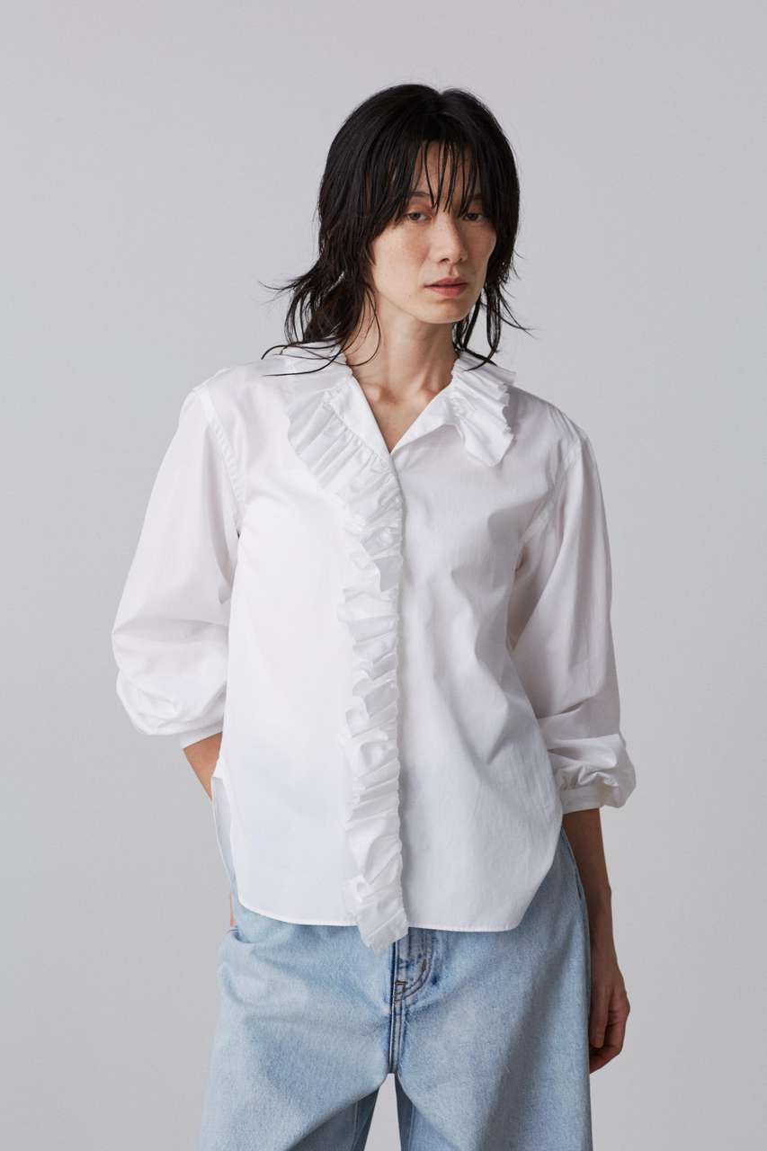 イレーヴ/YLEVEのYLEVE / BOURRIENNE  COTTON TYPEWRITER RUFFLE BLOUSE(ホワイト/1685150110)